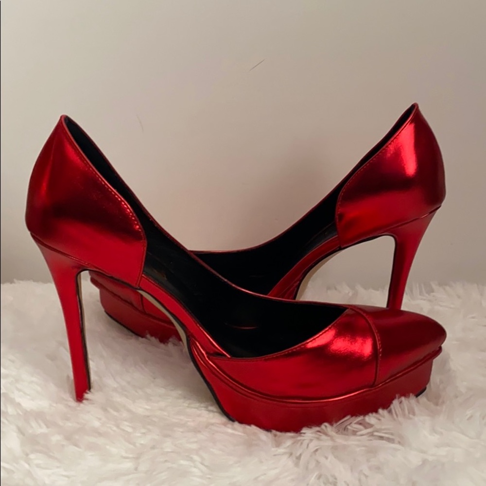 FSJ Red Metallic D'Orsay Closed Toe Stilettos 13